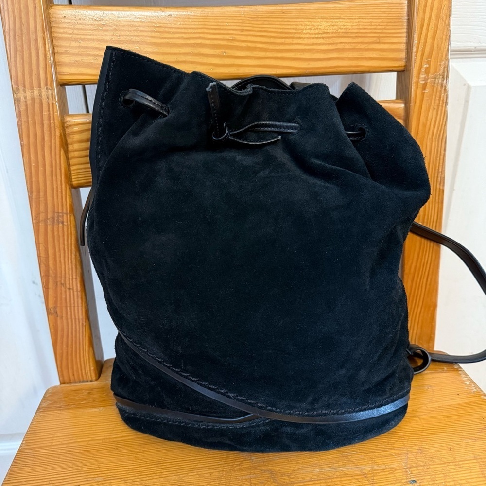 Philo Black Suede Drawstring Backpack